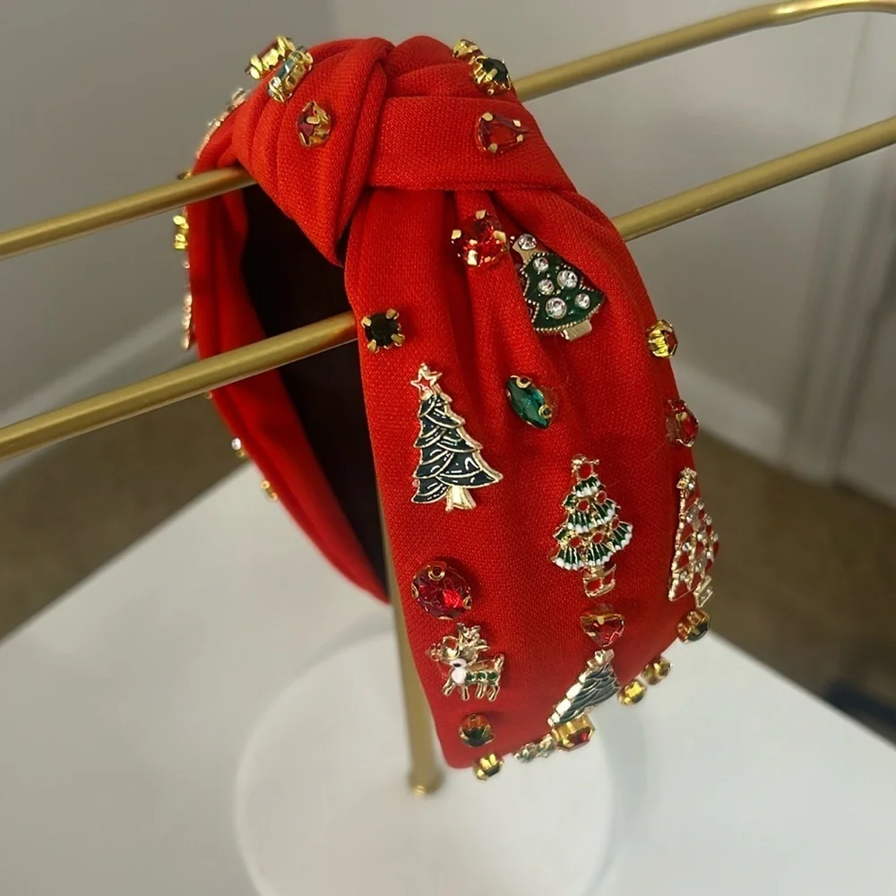 Bejeweled Christmas Tree Knotted Headband